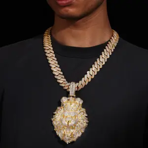 5A+ Cubic Zirconia King Lion Pendant with Crown, Full Paved Iced Out Hip Hop Necklace, Bold Streetwear Jewelry for Men, Perfect Festival Gift Idea
