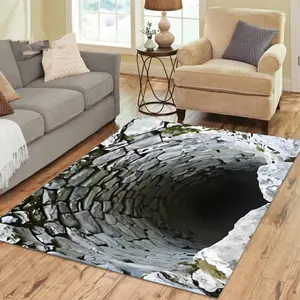 2D Illusion Stone Tunnel Hole Flannel Area Rug - Oversized Soft Plush Mat, Decorative Rug Mat for Living Room & Game Room, Non-Slip Optical Illusion Home Decor #2DIllusionRug #OpticalIllusionDecor #GameRoomCarpet #FlannelMat #NonSlipRug