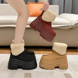 Chunky High Heel Sneakers Shoes Autumn New Woman Platform High Heel Sneakers Shoes Winter Warm Fur Snow Boots Flatform Footwear