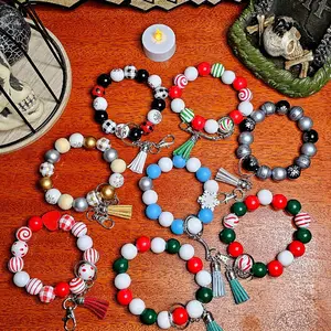 Colorful Wooden Bead Christmas Themed Wristlet