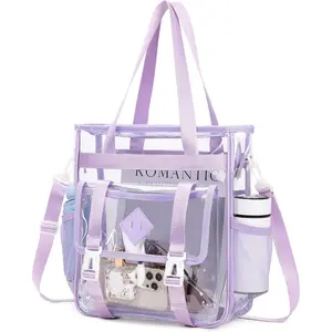 Clear Tote Bag Stadium Approved 12x6x12, Thickened Heavy Duty PVC Transparent Tote Bag Water Resistant