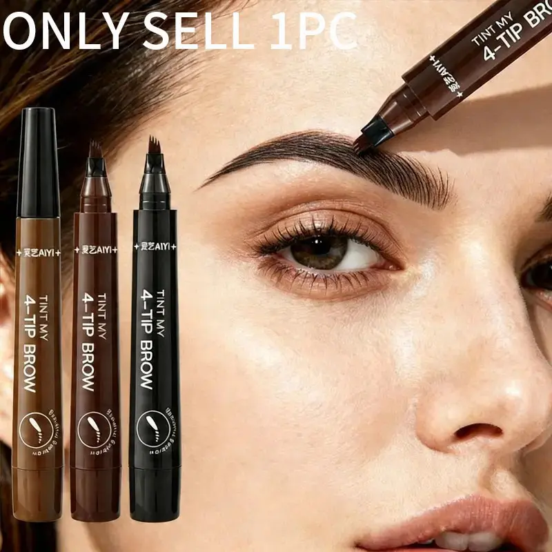 4-Tip Eyebrow Pen, Waterproof Sweatproof, All-Day Wear, Creates Fluffy Natural Hair-Like Brows, Long-Lasting Pigment Non-Caking, Perfect for Beginners, Makeup, Eyebrow Pencil