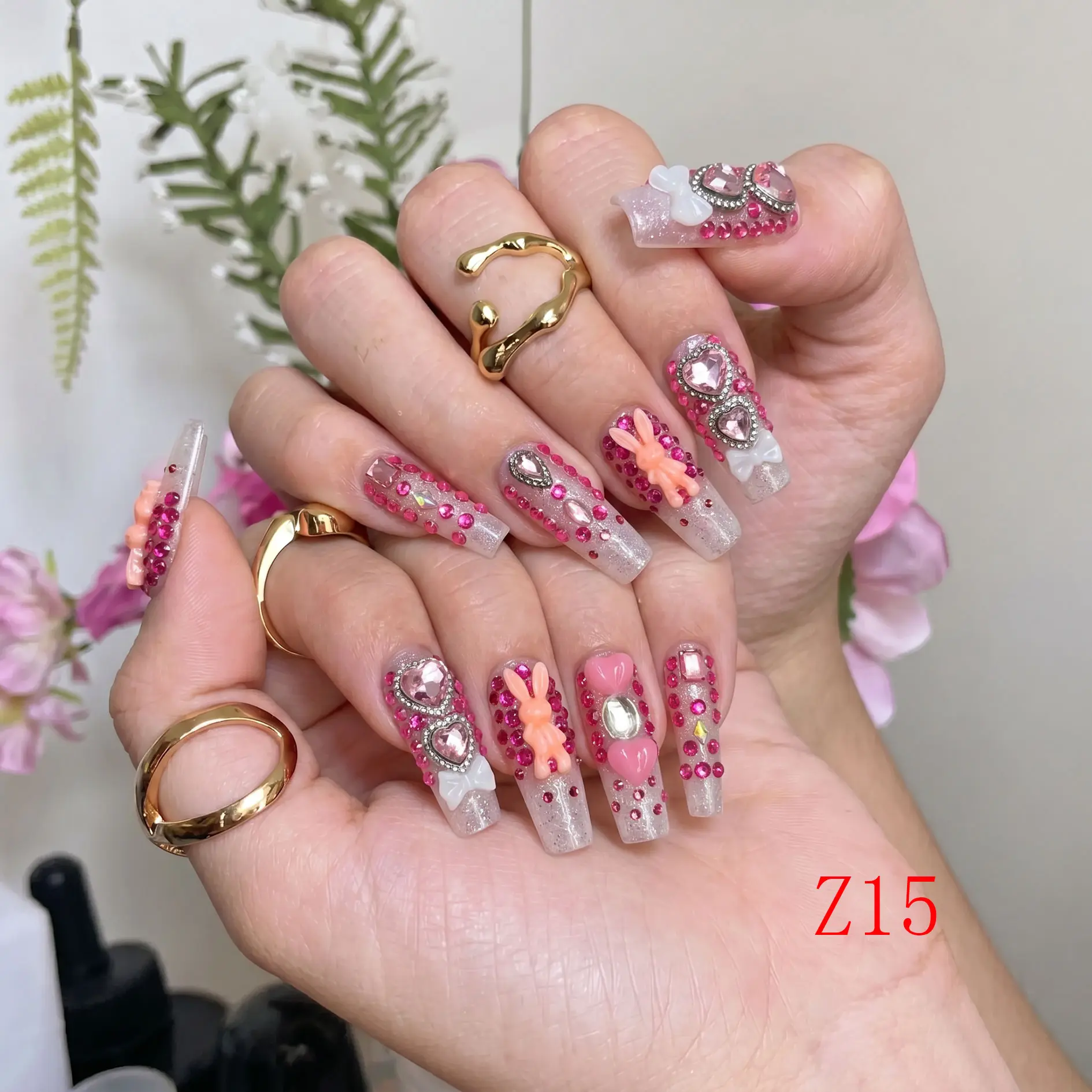 Nailbeebee Z15 1.3in Handmade Press-On Nails - Reusable, Salon-Quality, Long-Lasting, Glossy Design - For Daily Office Use, Date Nights, Holiday Trips