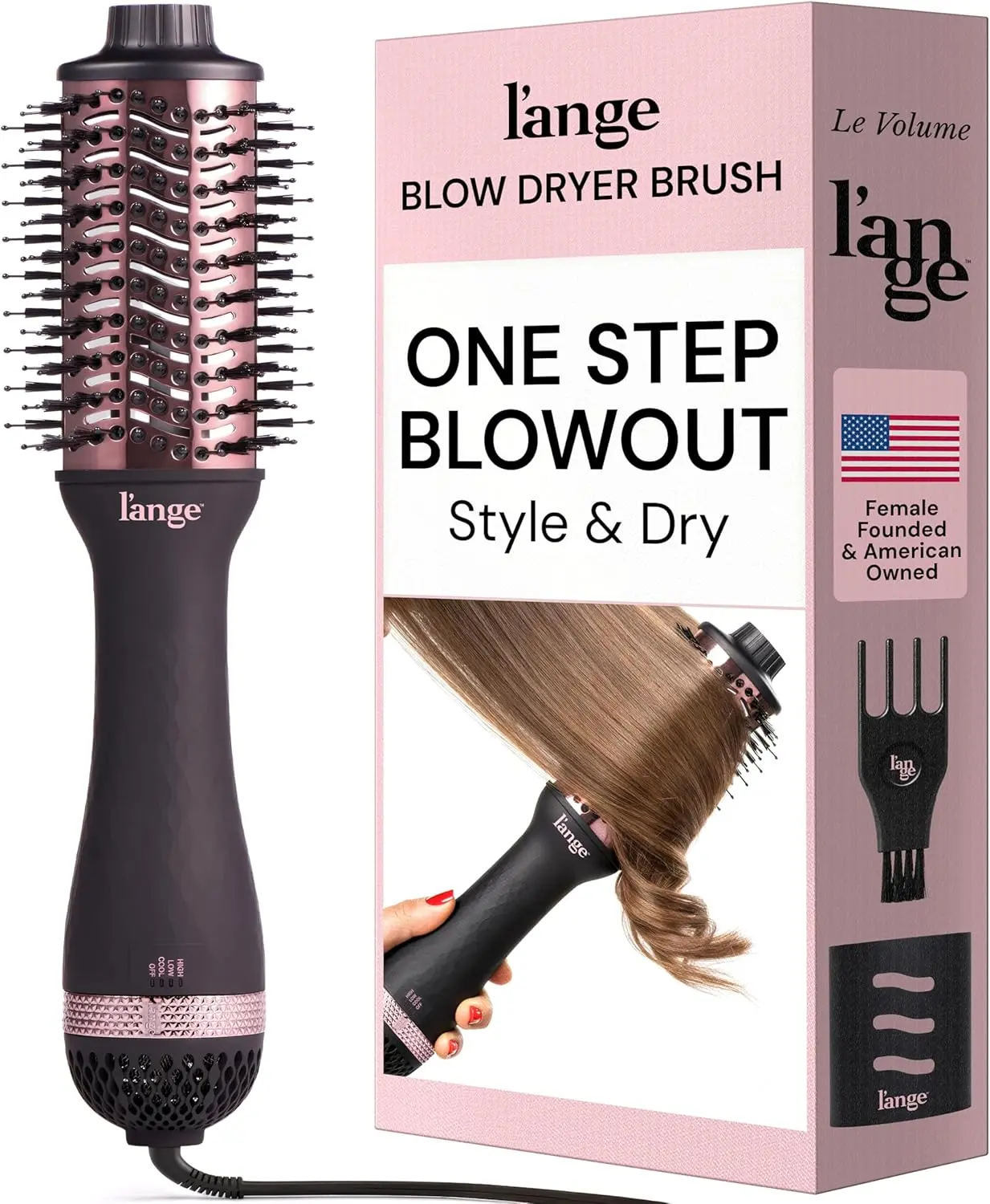 L'ANGE HAIR Le Volume 2-in-1 Titanium Blow Dryer Brush | Frizz Control Blowout Hair Dryer Brush For Drying And Straightening | Volumizing Hot Air Styler For All Hairstyles | Oval Barrel | Black - 60mm