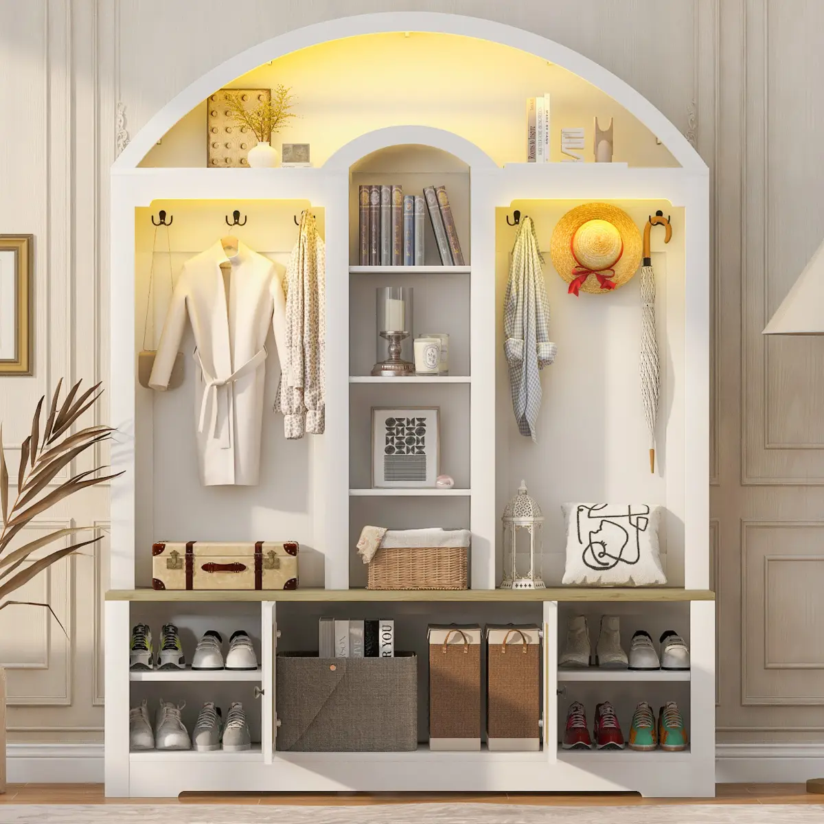 [Bellemave]Multi-functional wardrobe/entrance wardrobe, equipped with shoe racks, clothes hangers and hooks.Wardrobe - A wardrobe is made of sturdy medium-density fiberboard with modern design and practical sto   WL