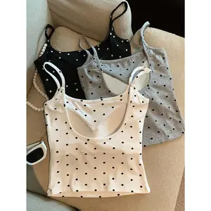 Set of 3 Polka Dot Print Camisoles for Women, Perfect for Summer Layering with a Beautiful Back, Featuring a Large U-Shaped Back Design for Outerwear And As a Base Top.