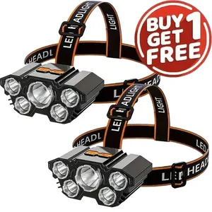 2-Pack Powerful LED Headlamp with 5 Super Bright LED Lamp Beads & Flash Light – Rechargeable, 3 Lighting Modes, Waterproof IPX4, Lightweight Headlight for Outdoor Adventures, Fishing, Camping, Running, Cycling, Hiking, Climbing