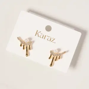 Karaz Drip Glow Earrings 18K Gold-Plated with Sparkling Details & Pearl Accent Hypoallergenic Lightweight