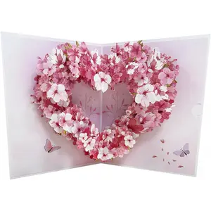 Pop Up Anniversary Card,3D Pop Up Card, Elegant Cherry Blossom Heart Flower Greeting Card for Mothers Day, Anniversary, Valentine's Day, Weddings, Birthday, Handcrafted Floral Card for Mom, Women, Wife