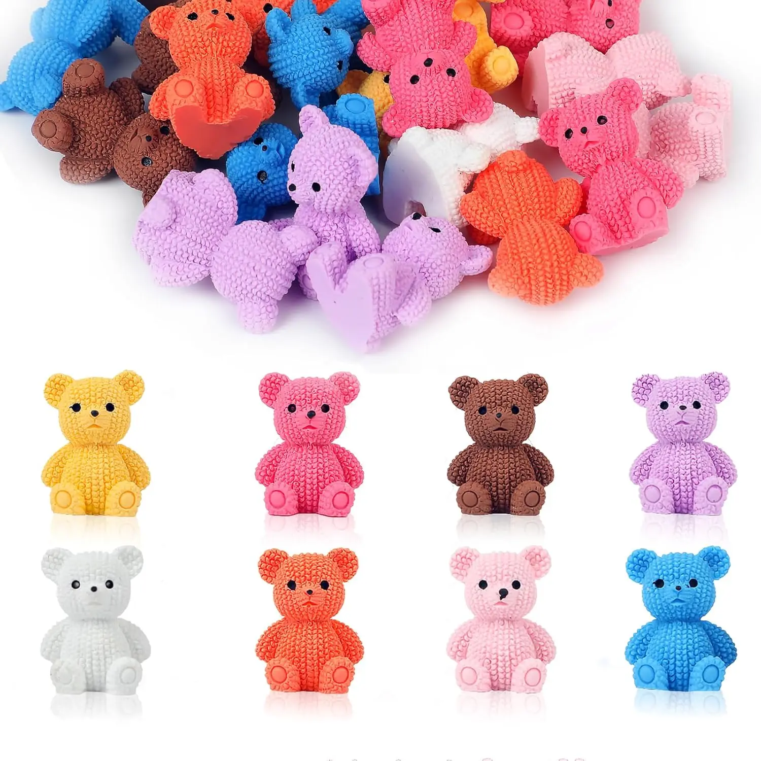 24-Count Cute Mini Teddy Bear Figurines, 8-Color Bulk Christmas Ornaments, Decorative Items for Fairy Garden DIY Crafts & Desktop Home Decor