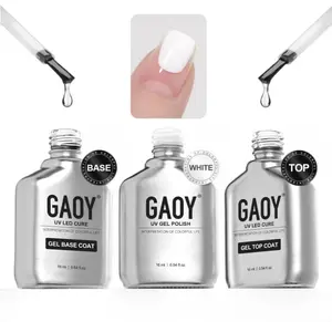 GAOY Gel Top Coat, Base Coat and White Gel Polish Set, 3 Pcs 16ml Clear Glossy No Wipe Combination and Color for UV Light Cure