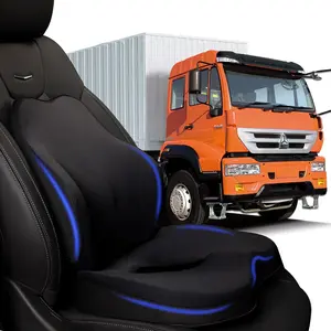 Truck Seat Cushion 2PC 100% Memory Foam for Truck Driver Lumbar Support 18x14.5x3.5in & 16.5x15.4x5in Semi Truck Accessories for Men
