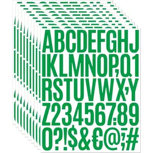 10 Sheets 500 Pcs Vinyl Letter Stickers,2 inch Self Adhesive Alphabet Numbers Stickers Waterproof Mailbox Numbers Sticker letters for Mailbox,Window,Door,Signs,Cars,Boats (Green, 2 inch)