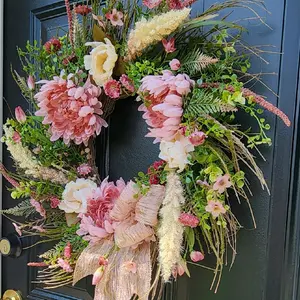 Everyday Wreath, Earth Tone Wreaths, Mauve Ivory Grapevine Floral Door Hanger, Home Decor, Realtor Gifts, Indoor or Outdoor Display, Unique Wall Decoration, Housewarming, Flowers, Premium Greenery, Designer Ribbon Bow, Pretty, Quality, & Durable. Modern