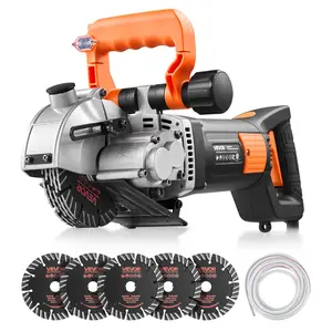 VEVOR Wall Chaser, 4800W Construction Electric Wall Groove Cutting Machine, 6800 RPM Max Speed, Concrete Slotting Cutter with Guide Line, 5 Pcs Blades, Adjustable Handle for Brick Grooving