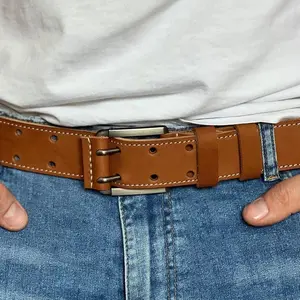 Handmade Full-Grain Leather Belt: Heavy Duty Double Prong Buckle, Father's Day Leather Custom Gift, 3rd Anniversary & Birthday Mens Gift