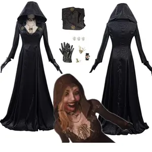 Evil Cosplay Costume Dress Girl Lady Halloween Women Necklace Earring Black Carnival Set Disguise Adult Suit Accessories