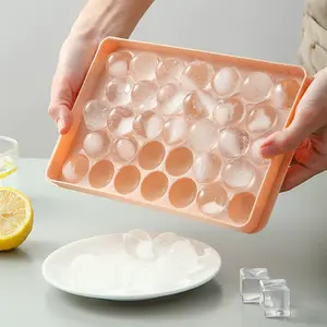 Reusable Plastic Ice Cube Tray Mold with Lid, Round 33 Grids, Reusable Ice Maker for Chocolate, Drinks, Fruit Blocks, Smoothies