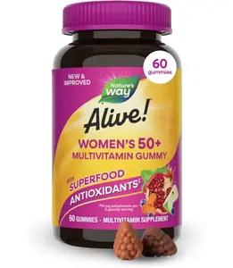 Nature's Way Alive! Women’s 50 Plus Multivitamin Gummy, Daily Chewable Multivitamins with B-Vitamins, Vitamin D3, Calcium, Supports Heart, Brain & Bone Health,* Mixed Berry Flavored, 60 Count