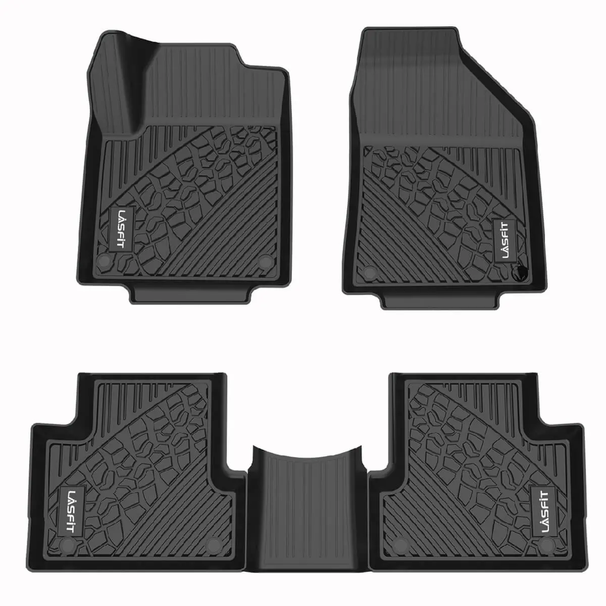 LASFIT Custom-Fit All-Weather TPE Elastomer Car Floor Mats - Car Interior Accessory, Full Coverage Deep-Tread Liners for 2015-2023 Jeep Cherokee (Not Grand Cherokee), 1st & 2nd Row Black Protection