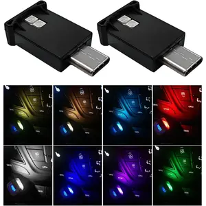 2 count USB Type C LED Ambient Light, 8 Colors RGB LED  Atmosphere Lamp with Adjustable Brightness, 5V Plug-in USB Night Lights Interior Decoration for   Office