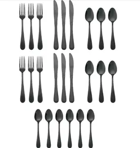 Black 24 Piece Stainless Steel Flatware Set Service for 6