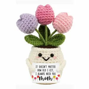 Gifts for Mom from Daughter Son - Cute Mothers Day, Birthday Gifts for Moms,  Mother's Day Knitted Positive Tulip Flowers Mom Crochet Doll, Handmade Crochet Figure