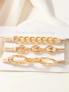 3-Pack Bracelet Hair Ties with Metal Beads, Fashionable Elastic Hair Bands, No Damage Ponytail Clips, Cute Accessories for Women and Girls