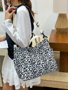 2026 New Leopard Print Tote Bag for Women, Korean Style Large Capacity Shoulder Bag, Multi-Pocket Commuter Bag, Waterproof Travel Shopping Bag