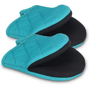 Short Oven Mitts, Heat Resistant 500°F, Silicone Grip Kitchen Gloves, Non-Slip for Baking, Grilling, BBQ, Machine Washable with Hanging Loop, Kitchenware Bakeware