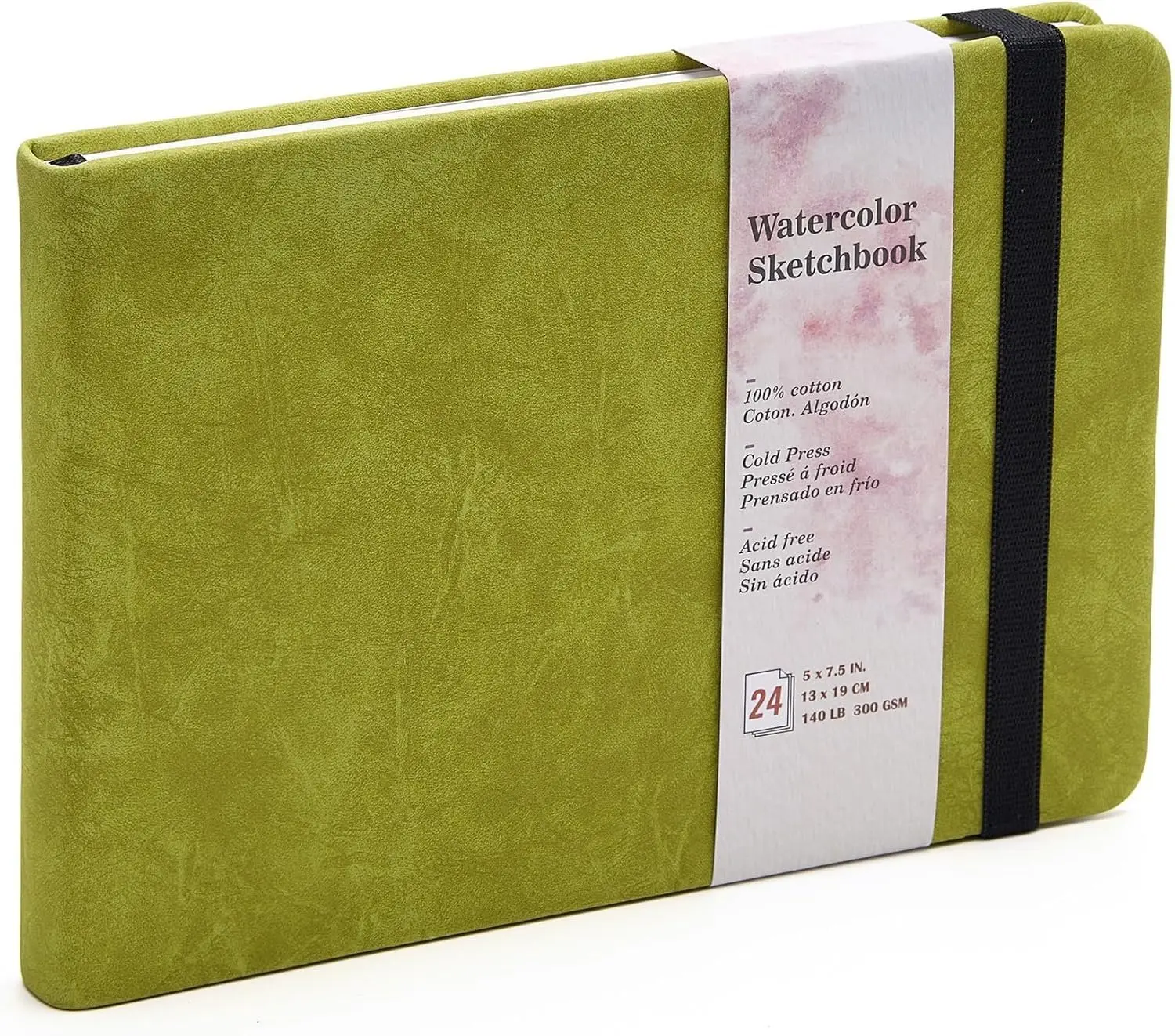 Watercolor Sketchbook, 5x7.5, 140 LB, 300 GSM,  Cotton Paper, Cold Press, 24 Sheets, 48 Pages, Watercolor Journal for Use As Travel Sketch Book and Mixed Media Pad On The Go.5x7.5 Green