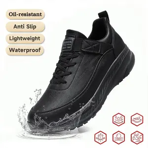 Slip-on outdoor sports shoes / work shoes — waterproof, anti-slip, oil-proof, odor-resistant, suitable for daily life and work, comfortable, black stain-resistant, easy to put on and take off (no laces needed), wide toe, Footwear.