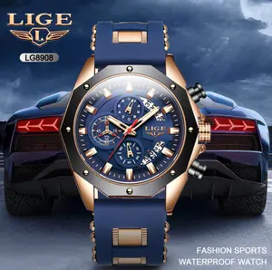 lige Stylish and Cool Men's Sports Watch, Waterproof and Luminous, Featuring Double Tourbillon, Calendar, and Comfortable Silicone Strap