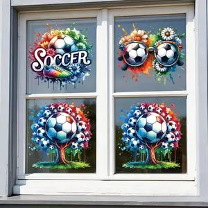 2026 Vibrant Football Sticker Set, Fan Support Soccer Elements Window Decals, Soccer Theme Stickers for Windows, Fridge, Glass, Walls (three Pieces)