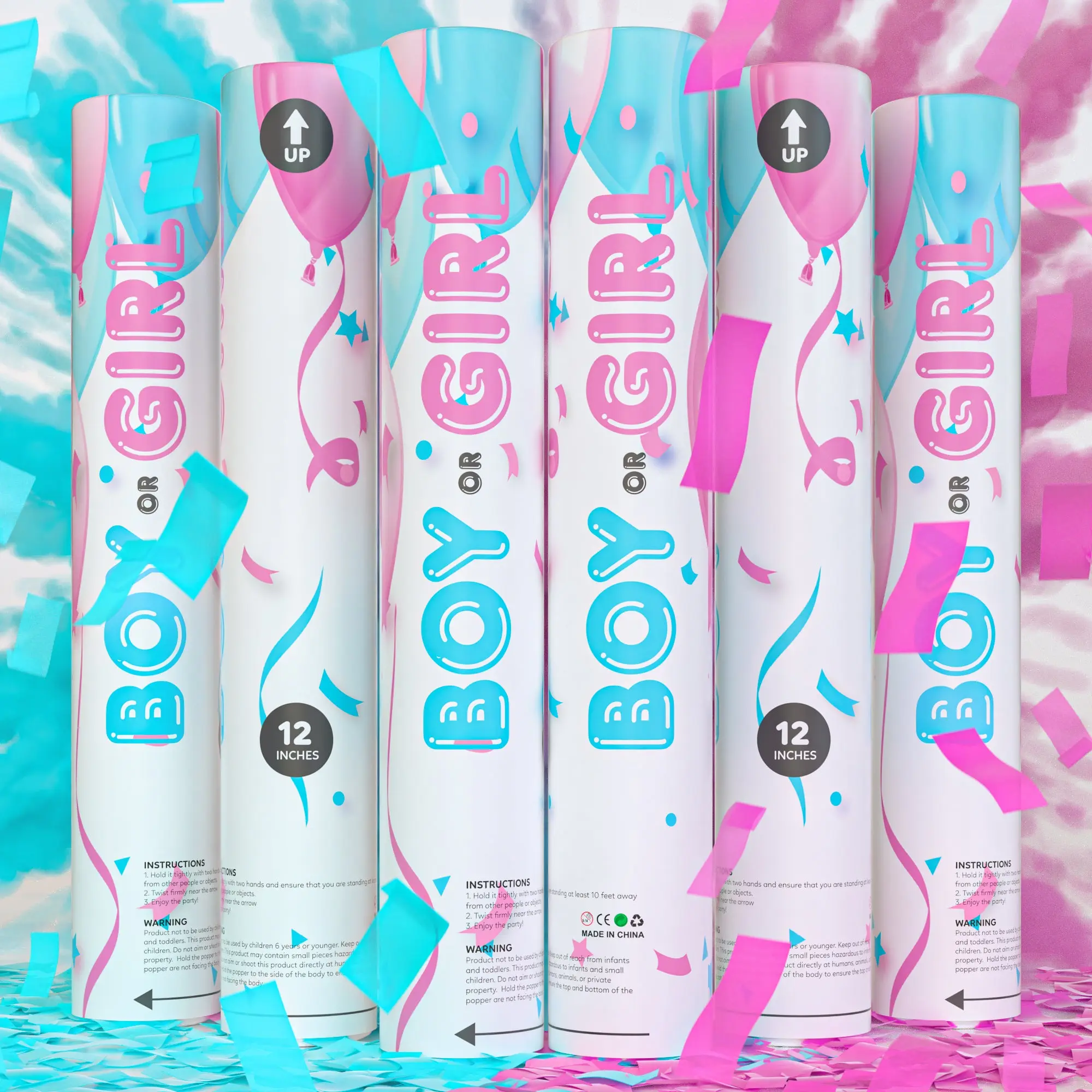 Gender Reveal Confetti & Powder Cannon – Blue & Pink Reveal Poppers | Baby Shower