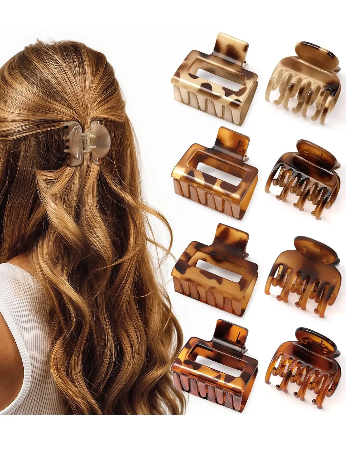 8 PCS Small Hair Clip Set for Women Girls, Square Shape Medium Hair Claw Clips for Thin, Fine & Short Hair, Cute Non Slip Leopard Print Jaw Clips, Fun Claw Clips for Holiday Gifts, Ideal for Half Up Hair Claw Clip Pack