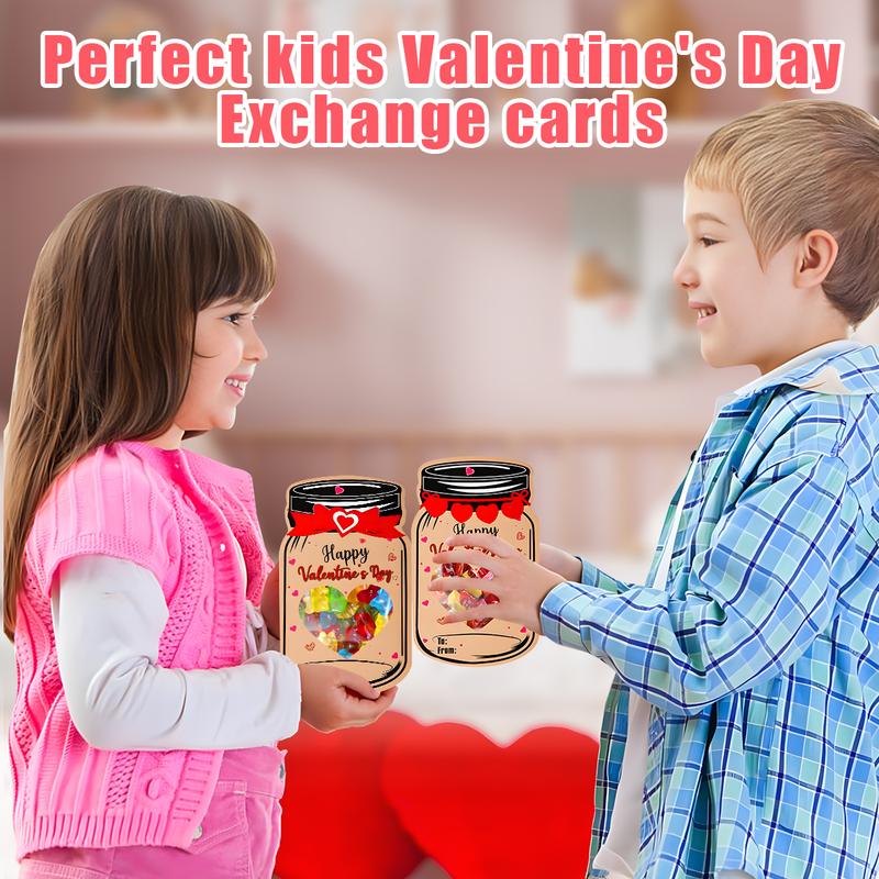 Valentines Day Cards for Kids - 60 Pack Mason Jar Valentine Gifts Cards - Funny Valentines Exchange Cards for School Class Classroom Party Favors (Candy Not Included)