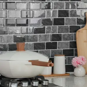 Ceramic stickers 6/12 pieces classic black and gray metro style self-adhesive Marble pattern sticker decorative Mosaic wall marble tiles - suitable for kitchens, balconies, sinks, bathrooms, and dining rooms - 15.24x30.48cm