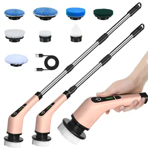 Leebein Electric Spin Scrubber, Cordless Powerful Scrub Brush for Cleaning Bathroom, Kitchen, Shower Tub and Floor Tile with Adjustable Extension Long Handle and 8 Replaceable Brush Heads(Rose) Cordless Electric