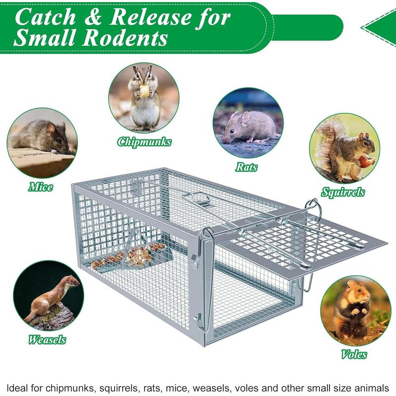 Humane Mouse Traps Indoor, 2 Packs Humane Rat Trap Outdoor,Small Rodent Chipmunk Trap and Other Live Animal Cage Catch and Release