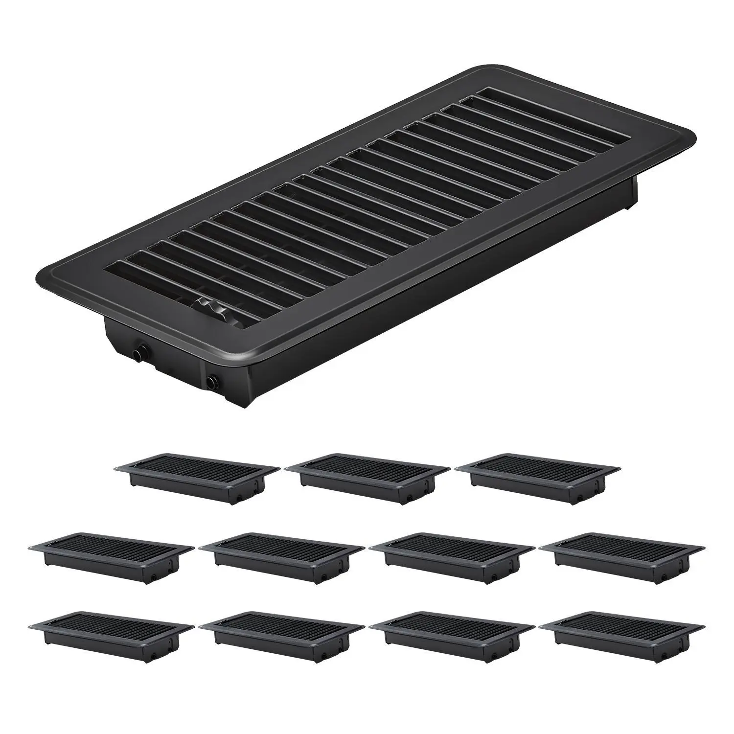 【SummerFinds】VEVOR 4 x 10 Inch Floor Registers,  , 12-Pack Vent Grilles, HAVC Heavy-Duty Walkable Iron Floor Vents, Easily Adjustable Rust-Proof Air Vents Deflector with Metal Damper, Ideal for Home & Office, Black