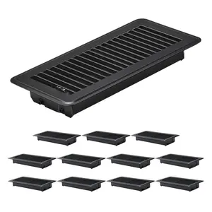 【FathersDayGift】VEVOR 4 x 10 Inch Floor Registers,  , 12-Pack Vent Grilles, HAVC Heavy-Duty Walkable Iron Floor Vents, Easily Adjustable Rust-Proof Air Vents Deflector with Metal Damper, Ideal for Home & Office, Black