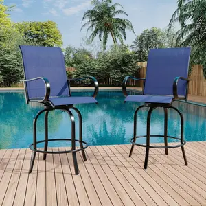 Gaomon 2-Piece 30" Counter Height Outdoor Swiveling Bar Stools, High Back Patio Bar Chairs with Padded Arms, All-Weather Textilene High Back Booster, 360-Rotating for Deck, Backyard