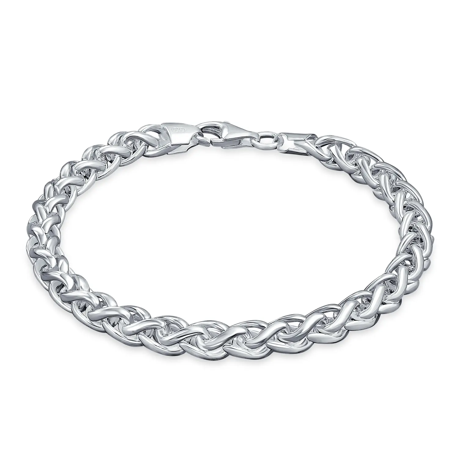 Solid Heavy 6MM Braided Rope Wheat Chain Link Bracelet .925 Sterling Silver