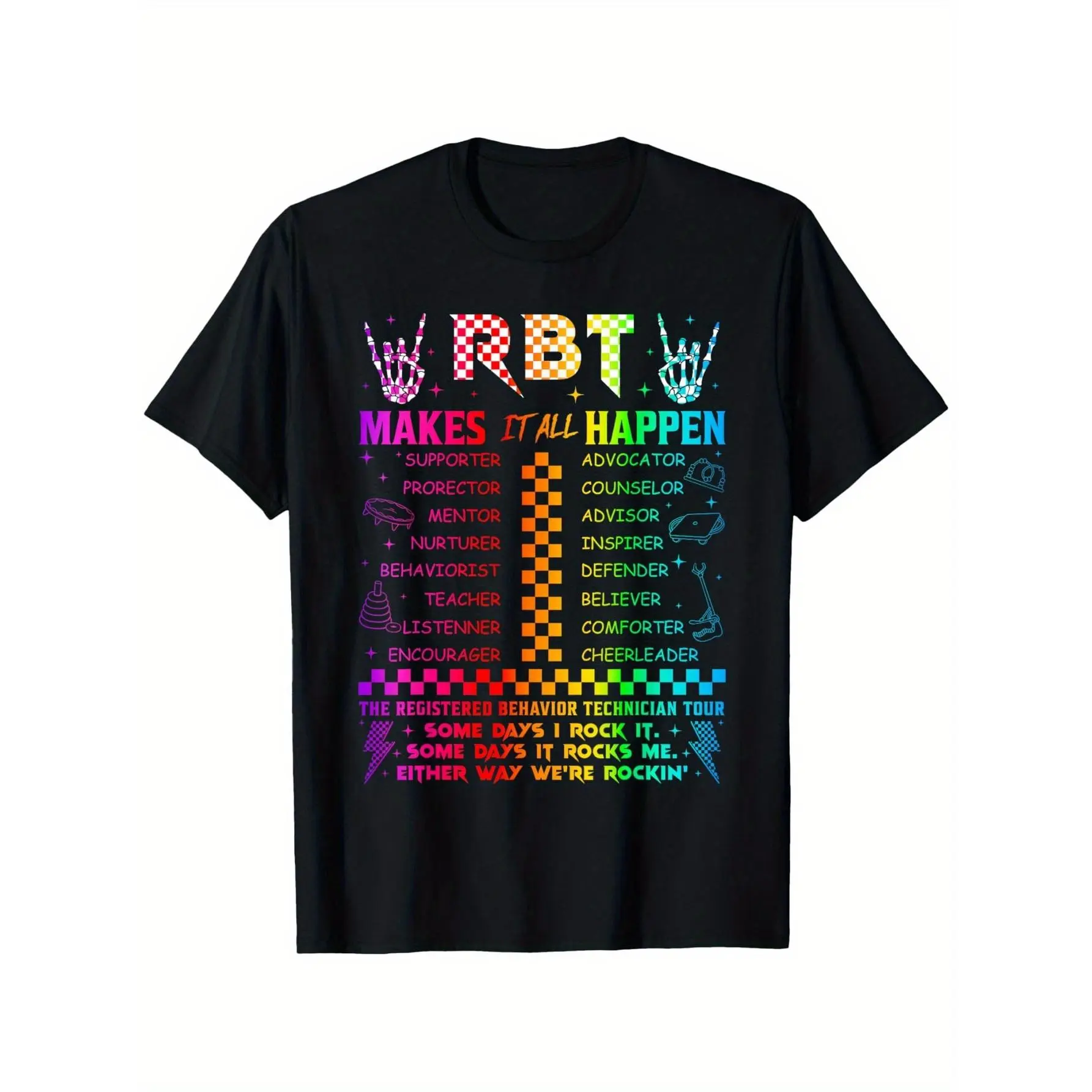 Men'S RBT Registered Behavior Technician Graphic T-Shirt - "Makes It All Happen" Retro Design, 100% Cotton Casual Short Sleeve Tee, Machine Washable, S-XXXL graphic tee men's t shirts