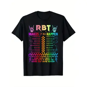 Men'S RBT Registered Behavior Technician Graphic T-Shirt - "Makes It All Happen" Retro Design, 100% Cotton Casual Short Sleeve Tee, Machine Washable, S-XXXL graphic tee men's t shirts