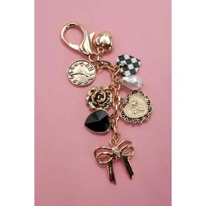 BOW CHECKER HEART FLOWER BAG CHARM