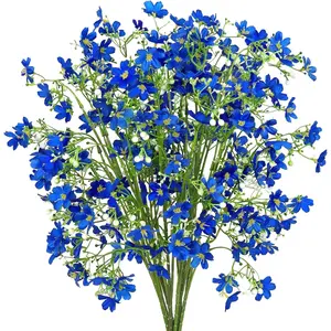 Artificial Flowers 8PCS Silk Flowers with Long Stems, Fake Flowers Bulk Fake Babys Breath, Royal Blue Flowers for Tall Vase Outdoor Garden Wedding Home Table Centerpiece