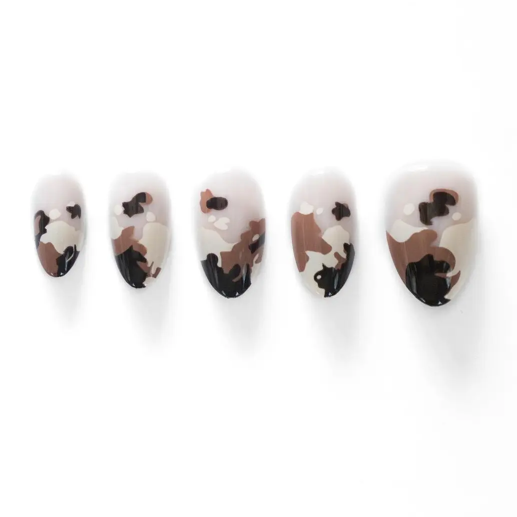 Ranch Hand Collective Wade Press On Nail Set - 32 Neutral Brown Cowhide Cow Print French Tip Nails