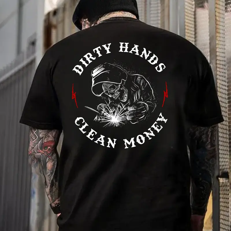 Dirty Hands Clean Money Workwear T Shirt – Blue Collar Graphic Sweatshirt for Men, Hard Work Quote Hoodie